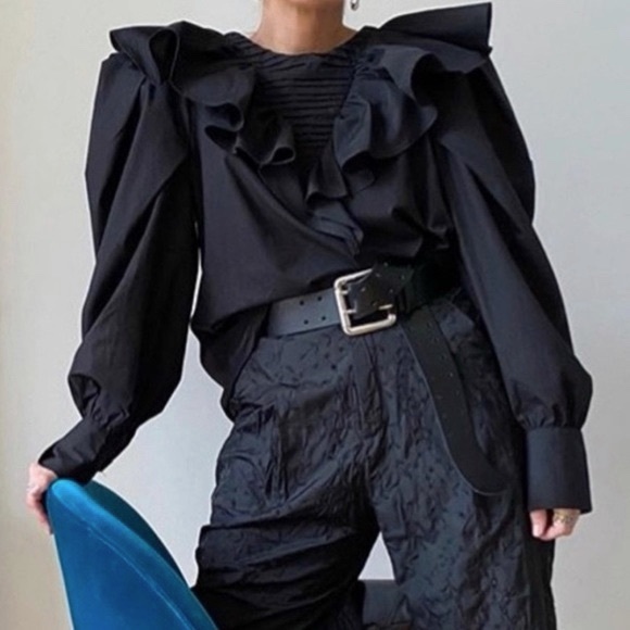 NWT ZARA ruffled poplin black shirt top - Picture 6 of 11